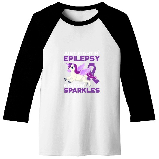 Just Fightin Epilepsy Fartin Sparkles Unicorns Purple Ribbon Baseball Tees