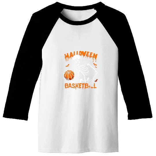 Basketball Skeletons Halloween Trick Or Treat Baseball Tees