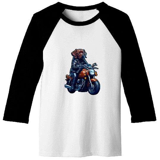 Cute brown labrador drives motorcycle at Christmas Baseball Tees