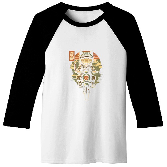 Japanese Samurai Cat on Motorcycle Kawaii Ninja Cat Baseball Tees