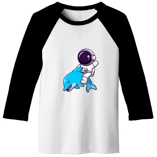 Funny Astronaut on Dolphin in Space Cool Dolphin Astronaut Baseball Tees