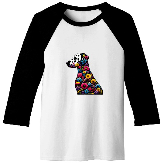 Floral Dalmatian Dog Puppy Lover Wildflower Baseball Tees