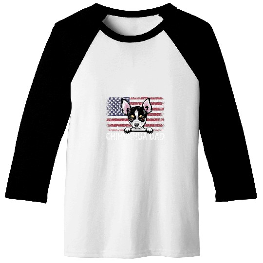 Chihuahua Dad With Proud American Flag Dog Lover Gift Baseball Tees