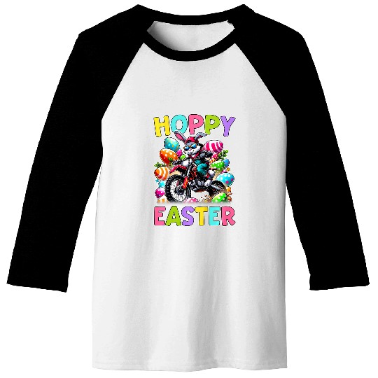 Kids Hoppy Easter Motorcycle Kids Funny Easter Egg Hunt Dirt Bike Baseball Tees