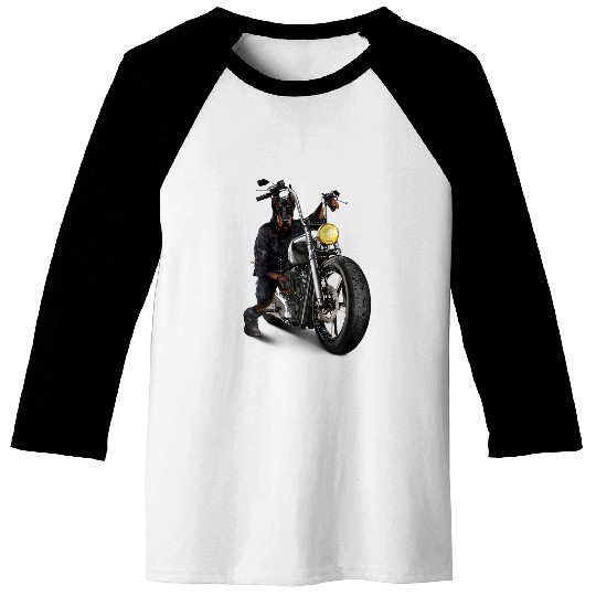 Doberman Dog Riding Chopper Motorcycle Baseball Tees