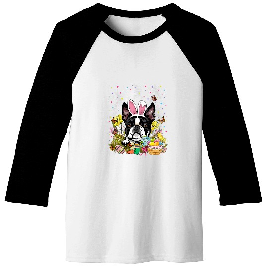 Easter Boston Terrier Dog Bunny Ears Easter Basket Stuffers Baseball Tees