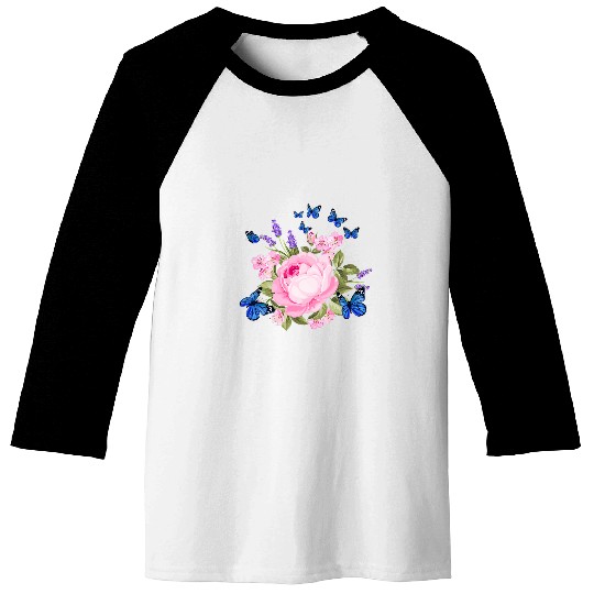 Lilac Butterfly Love Design Flowers Natural Roses Baseball Tees