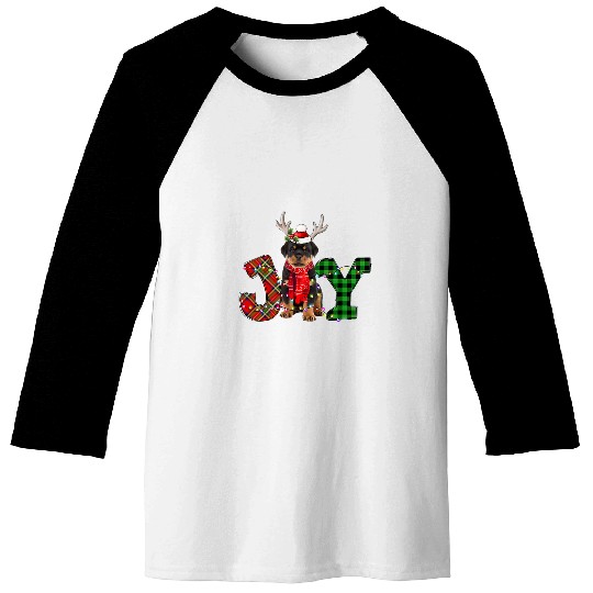 Joy Christmas Lights Rottweiler Dog Santa Hat Pajama Baseball Tees