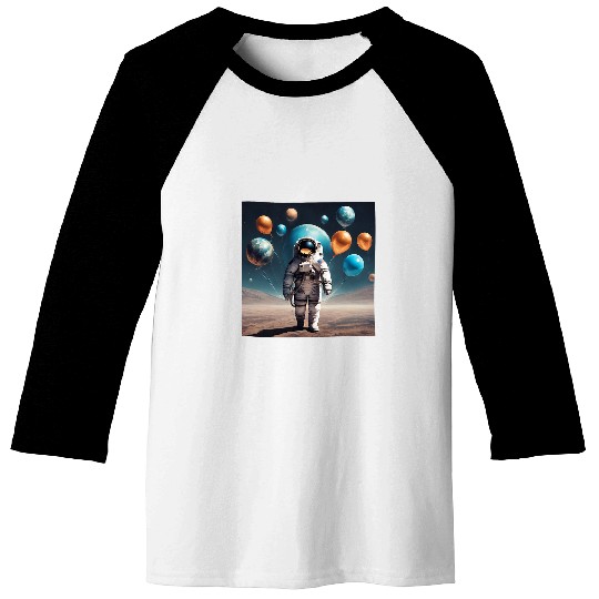 Galactic Astronaut Explorer Holding Planet Balloons STEM 2 Baseball Tees