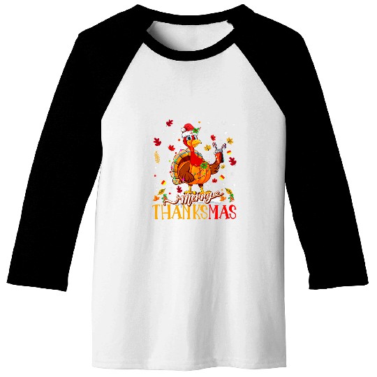 Lacrosse Gift Merry Thanksmas Turkey Santa Hat Thanksgiving Christmas Baseball Tees