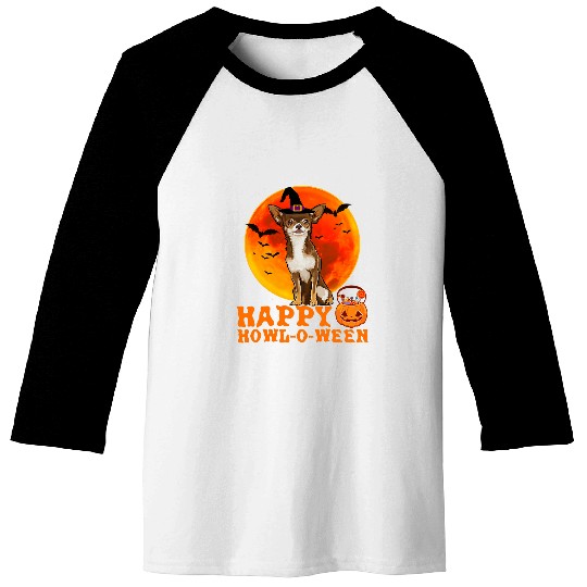 Funny Brown Chihuahua Dog Halloween Happy Howloween Baseball Tees