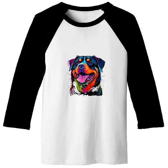 Colorful Abstract Line Art Happy Rottweiler For Dog Lovers Baseball Tees