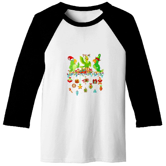 Three Santa Reindeer Elf Parrot Birds xmass Lover Family Kids Baseball Tees