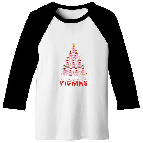 Merry Pigmas Pig Christmas Tree Pajama For Pig Lover Baseball Tees