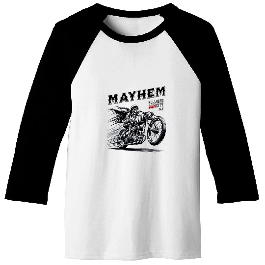 Mayhem Skeletons Rider Bullhead City Motorcycle Bike Week Baseball Tees