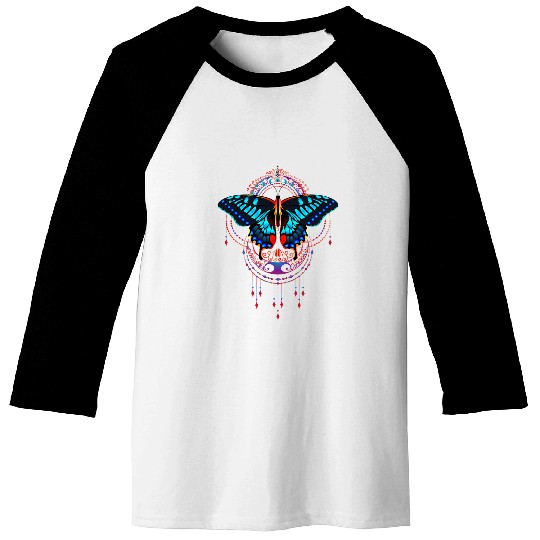 Magic Butterfly over Mandala Baseball Tees