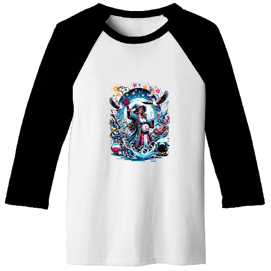 Funny Magical Midwife Fantasy Enthusiasts Whimsical Scene Baseball Tees