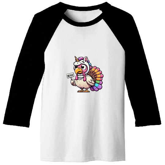 Turkey Neigh Turkey Dressed As A Unicorns Funny Thanksgiving Baseball Tees