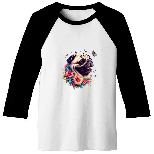 Floral Pug For Pug Moms Dads 5 Baseball Tees
