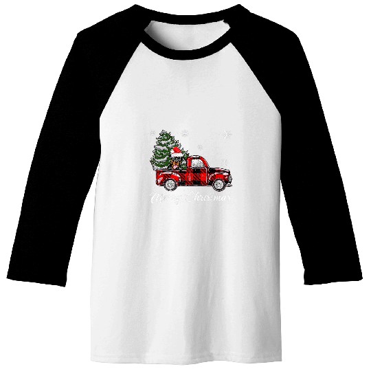 Dog Rottweiler Riding Red Truck Christmas Tree Dog Lover Baseball Tees