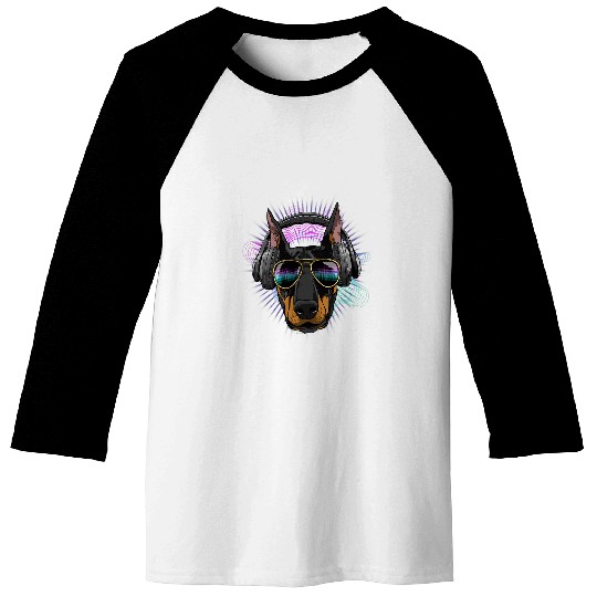 Dog Doberman Music Doberman Dj With Headphones Musical Dog Lovers 546 Baseball Tees