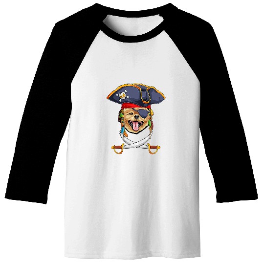 Dog Pomeranian Pirate Funny Pom Dog 21 Baseball Tees