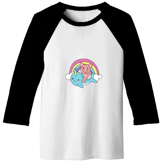 Narwhal Cute Whale With Pig Ocean Unicorns Kawaii Narwhals Baseball Tees