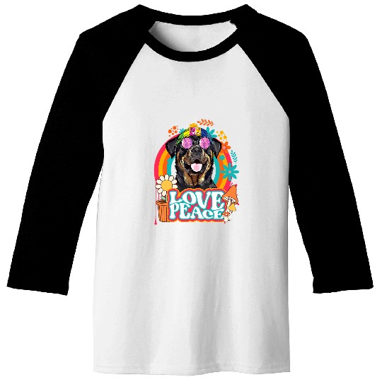 Dog Rottweiler Hippie Rottweiler Dog Retro 60s 70s Peace Sign Love Baseball Tees