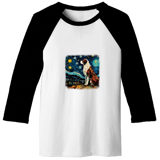 Dog in starry night van gogh Saint Bernard 1 Baseball Tees