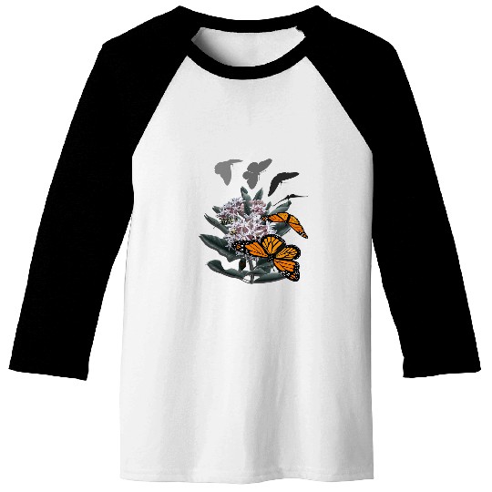 Monarch Butterfly Milkweeds Botanical Art Baseball Tees