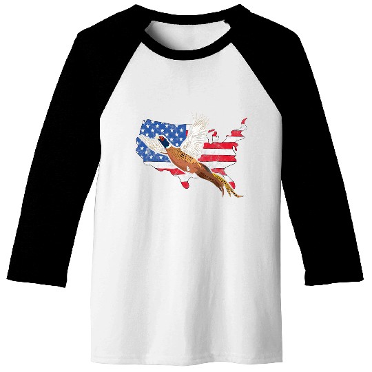 Pheasant Hunter American Flag Graphic Bird Hunting Vintage Baseball Tees