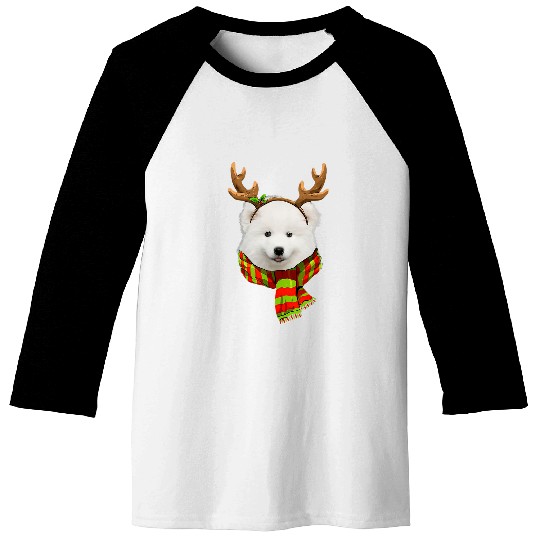 Dog Samoyed Funny Samoyed Christmas Reindeer Scarf Dog Xmas Baseball Tees