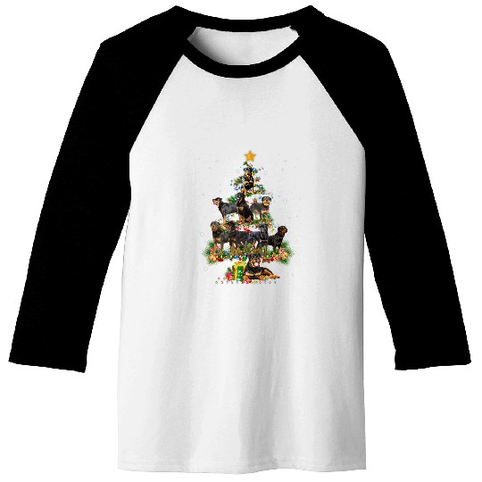 Dog Rottweiler Christmas Tree Funny Dog Lover xmass Pajama Baseball Tees