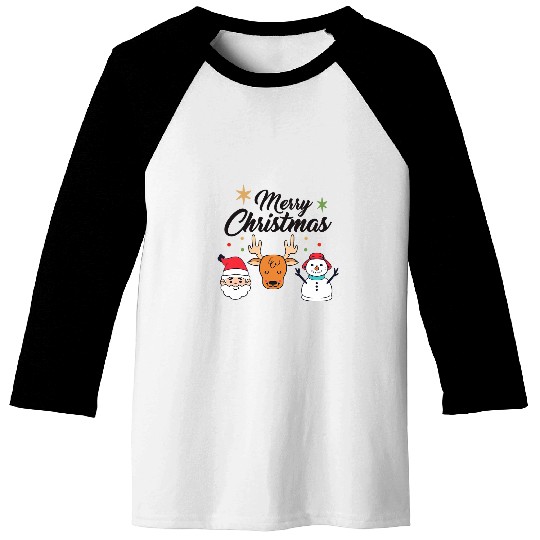 Merry Christmas With Santa Randier Cute Snow Man Art Baseball Tees