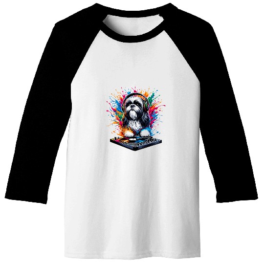 Disc Jockey Shih Tzu Dog Playing Music Puppy Lover DJ Baseball Tees