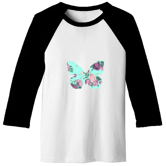 Trendy Floral Butterfly Silhouette Fill Baseball Tees