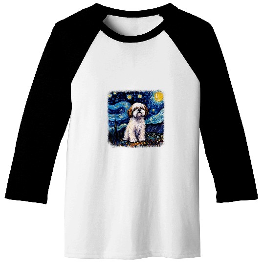 Dog in starry night van gogh Shih Tzu 1 Baseball Tees