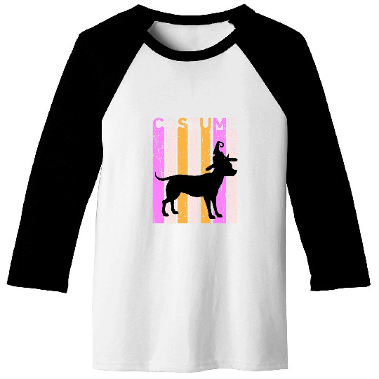 Funny Chihuahua Halloween In Witch Hat Silhouette Vintage Baseball Tees
