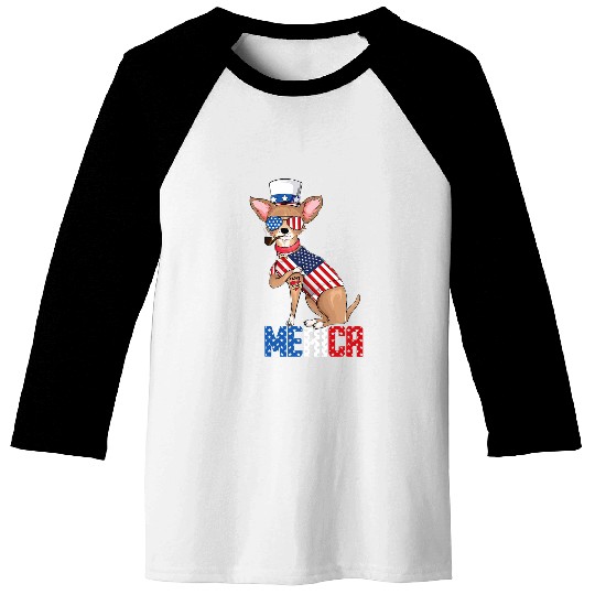 Chihuahua dog Merica 4th of july usa american flag men women 1 Baseball Tees