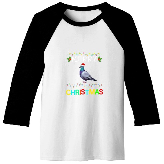 Pigeon Merry Christmas Lights Style Matching xmass Holiday Baseball Tees