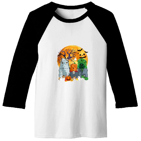 Halloween Sharpei Dog Zombie Jack O Lantern Pumpkin 117 Baseball Tees