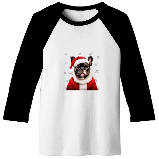 Frenchie Santa xmass Festive Winter French Bulldog Christmas Baseball Tees