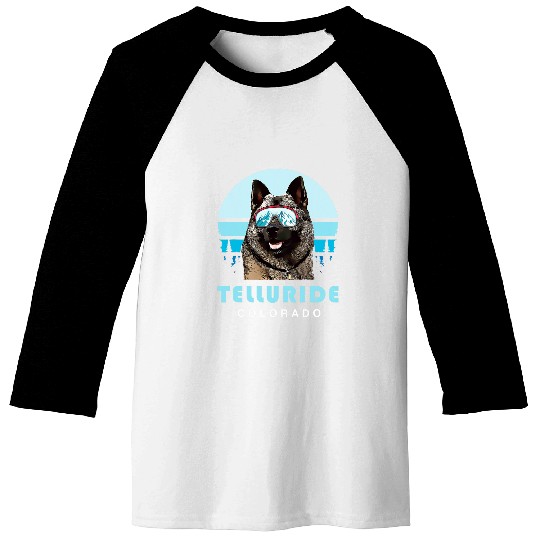 Norwegian Elkhound Skis Telluride Colorado Dog Lover Baseball Tees