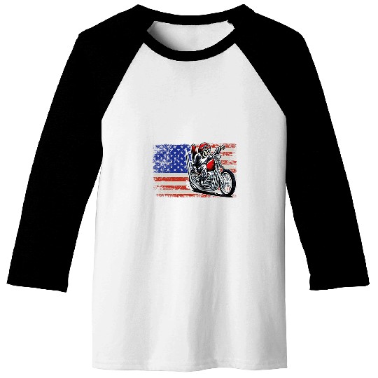 Discover Patriotic American Flag Motorcycle Rider Biker US Baseball Tees