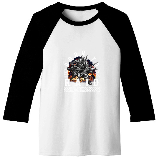 Vikings Born Raid Viking Warrior Standing On Burning Village Baseball Tees