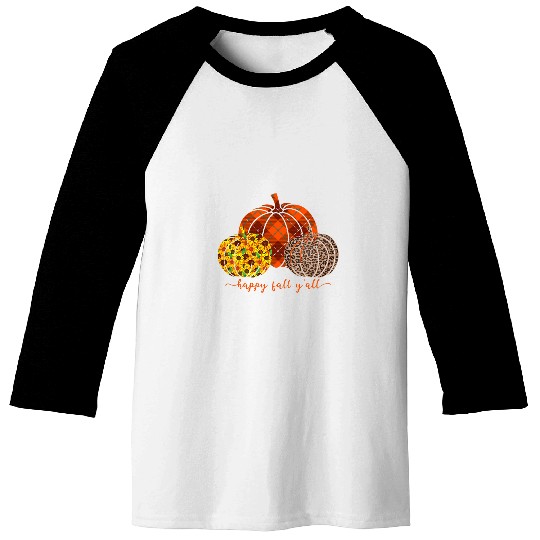 Plaid Leopard Pumpkin Thanksgiving Happy Fall Vintage Baseball Tees