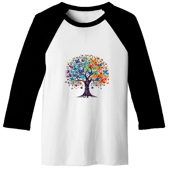 Womens Butterfly Tree Flying Butterflies Baseball Tees
