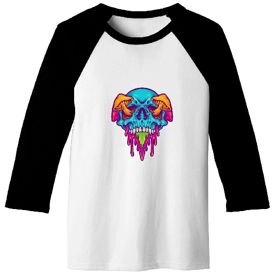 Hippy Trippy 60s abstract s Magic retro raver skull art Baseball Tees