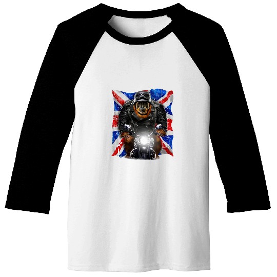 Discover Patriot Orangutan on Motorcycle with Flag of United Kingdom Baseball Tees