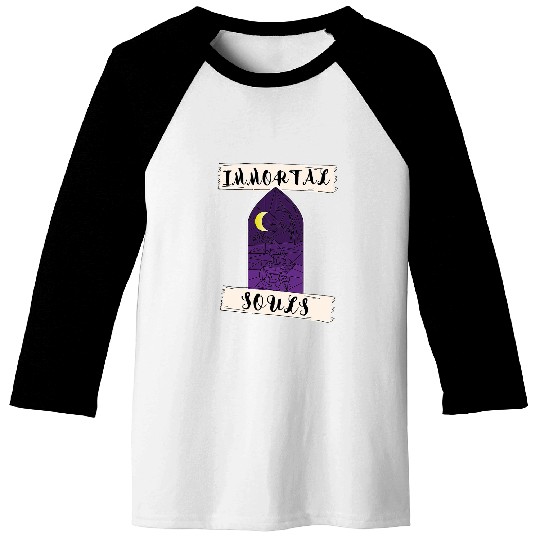 Raven and Skull Stained Glass Style Immortal Souls Goth Baseball Tees